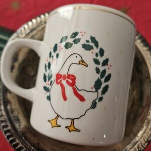 Vintage Christmas Goose with Red Bow Mug